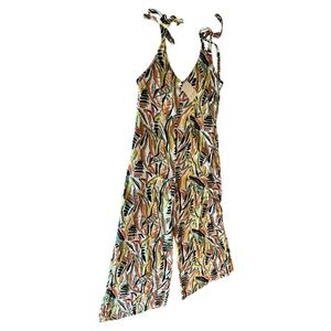 Vibrant Orange and Yellow Jumpsuit with Wide-Leg Design